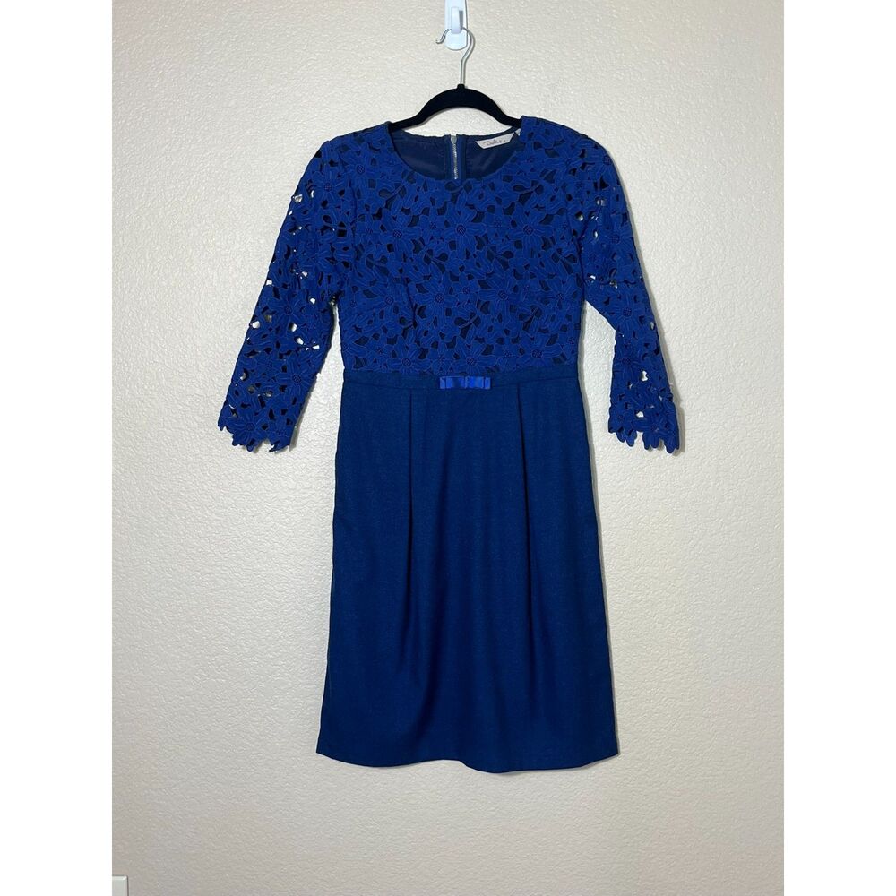 Darling Blue MOD Twee Hepburn Style Dress Lace Chic Small Fall Classy